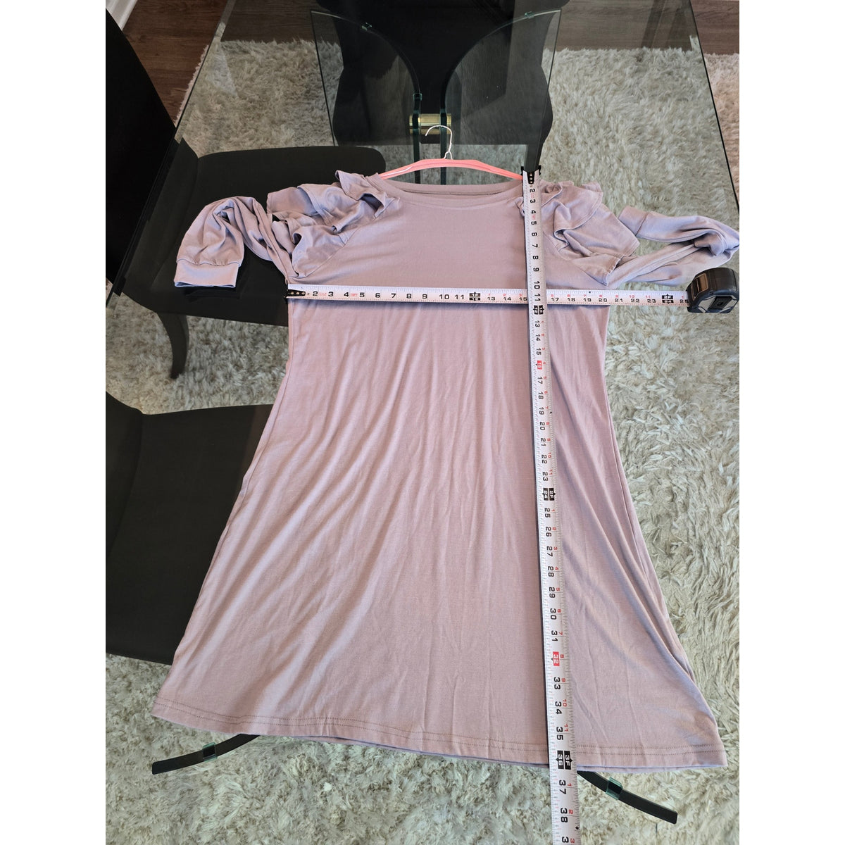 Party Dress Women's Size Large Lavender Ruffle Long Sleeves Round Neck Stretchy
