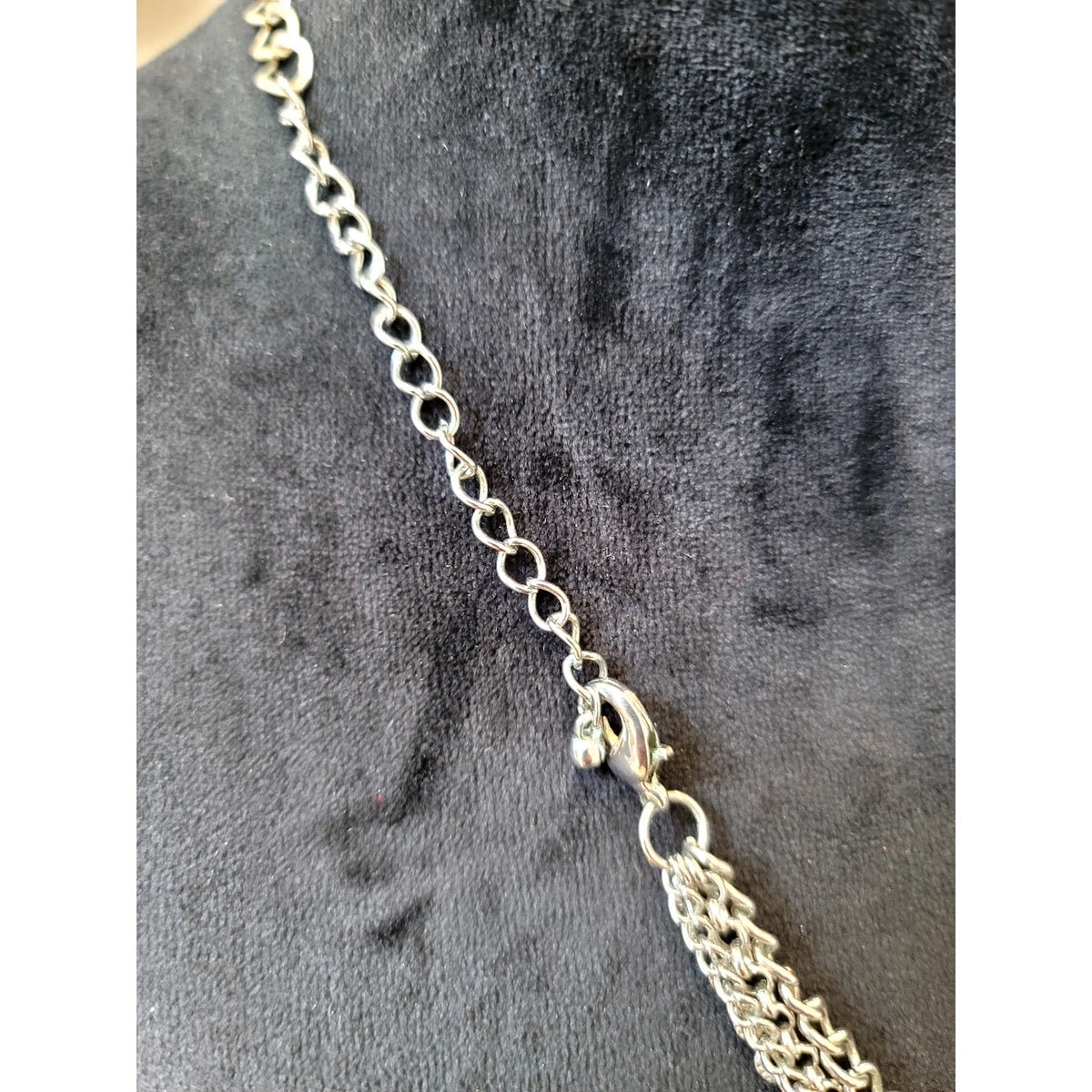 Silver Tone Faux Pearl Crystal Statement Bib Necklace Multi Strand Chunky Glam