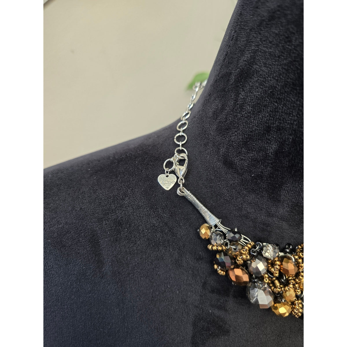 Aldo Gold Amber Bronze Crystal Beaded Layered Bib Collar Necklace