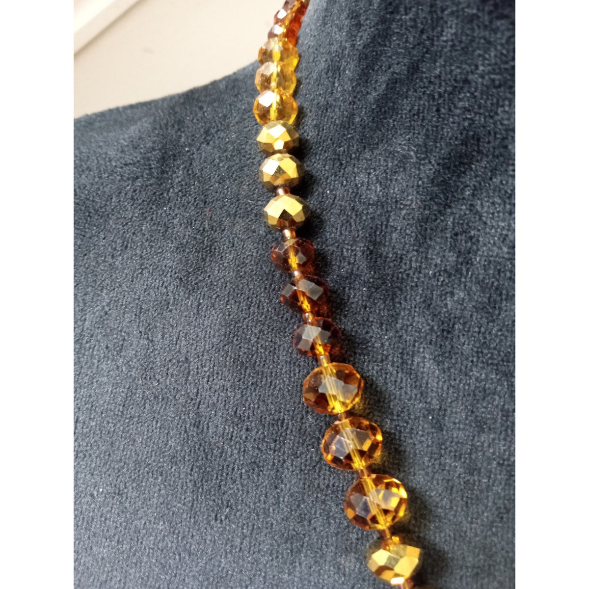 Vintage Amber Rhinestone Flower Pendant Necklace Gold Tone Beaded Statement
