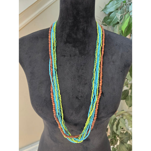 Colorful Multi Strand Seed Bead Long Layered Boho Necklace