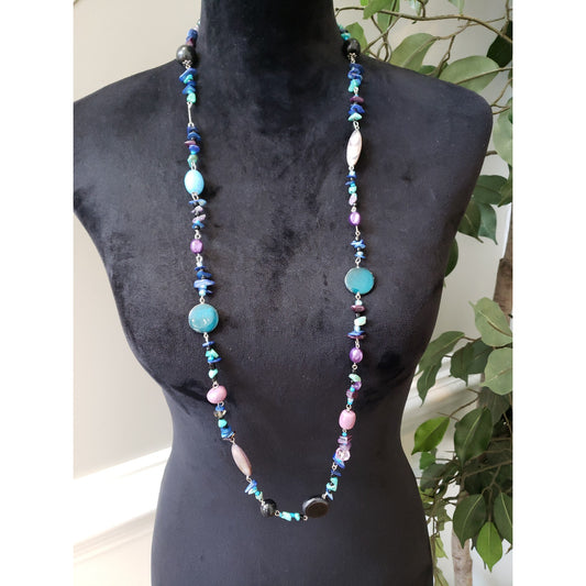 Womens Fashion Vintage Multi Chunky Biwa Stone Beaded Long Necklace Jewelry