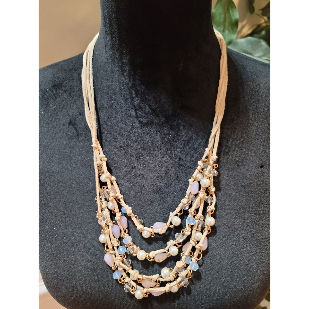 Women's Multi Layer Beaded Necklace With Lobster Clasp And Pearl Crystal Accents