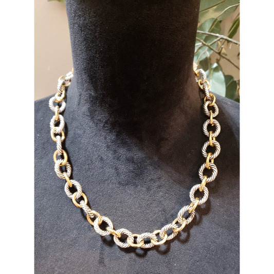 Womens Fashion 2 Tone Twisted Linked Chain Collar Necklace Jewelry with Bracelet