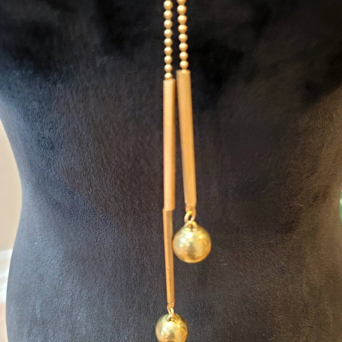 Women Fashion Clear Crystal Beaded Gold Tone Tassels Necklace with Lobster Clasp