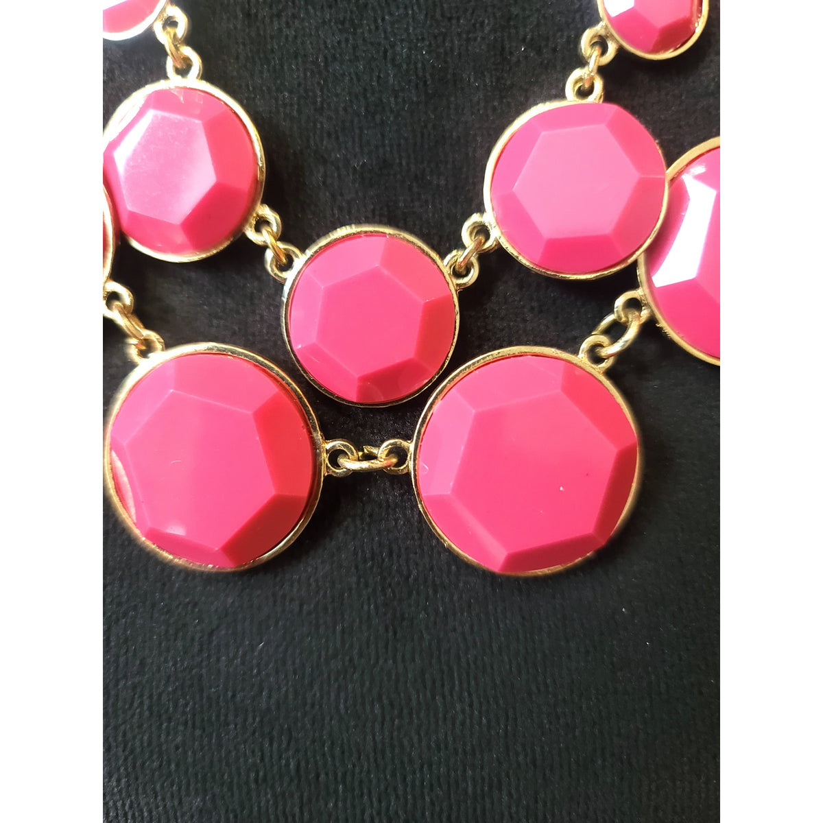 Women's Pink Statement Necklace Gold Chain Faceted Beads Lobster Clasp Bold Gift