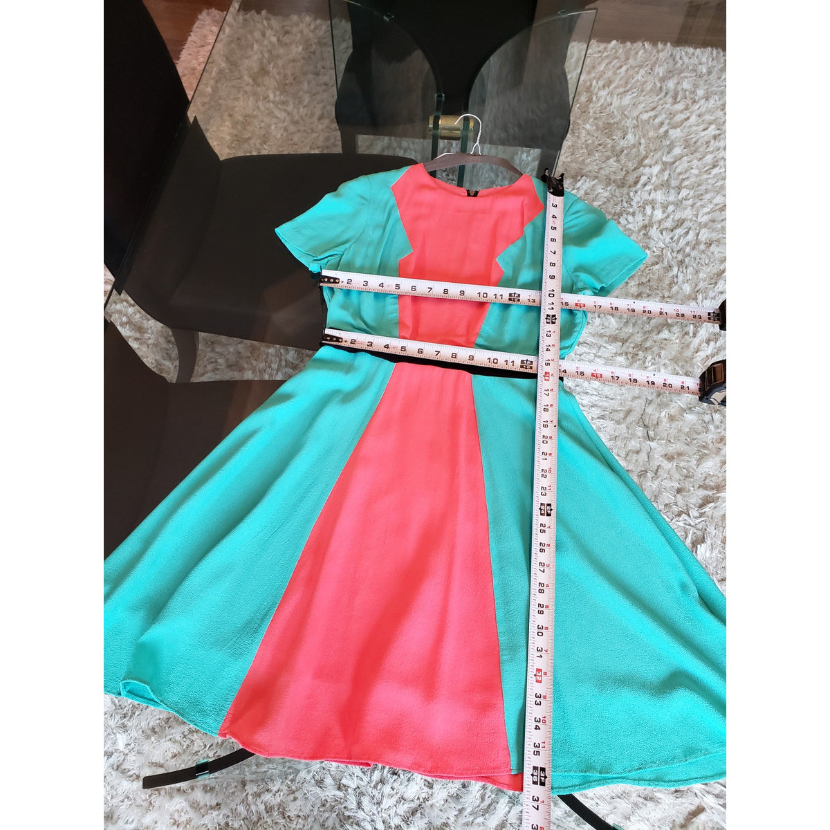 Womens Dress Womens Small Blue Pink Colorblock Lined Empire Waist Back Zip