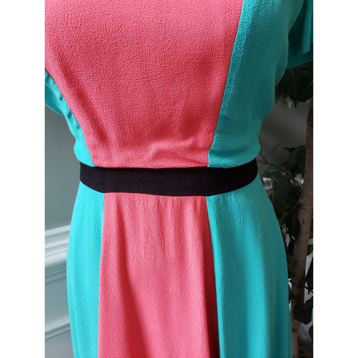 Womens Dress Womens Small Blue Pink Colorblock Lined Empire Waist Back Zip