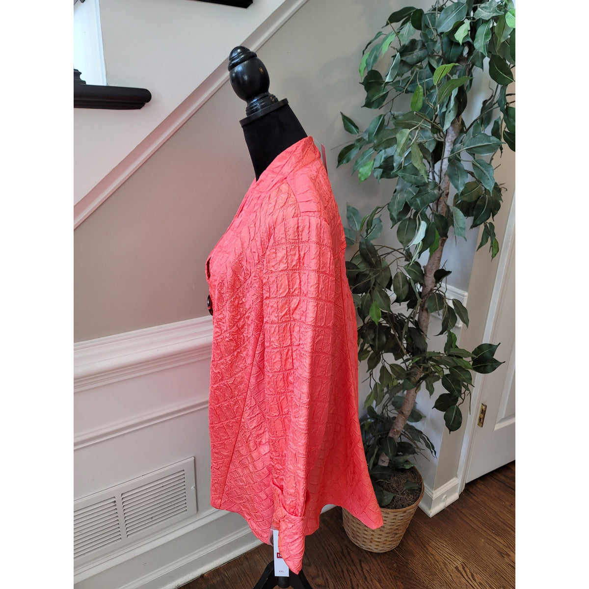 IC Collection Shirt Jacket Women's SZ XXL Coral Button Front Cuff Sleeve