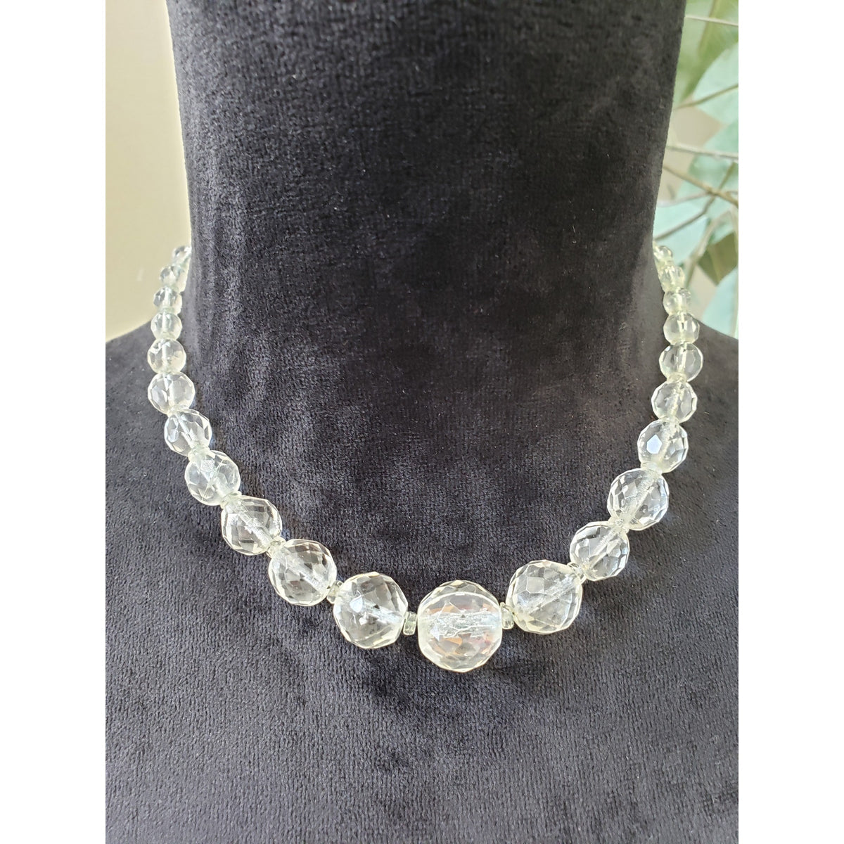 Womens Clear Faceted Large Glass Beads Necklace Jewelry with Spring Ring Clasp