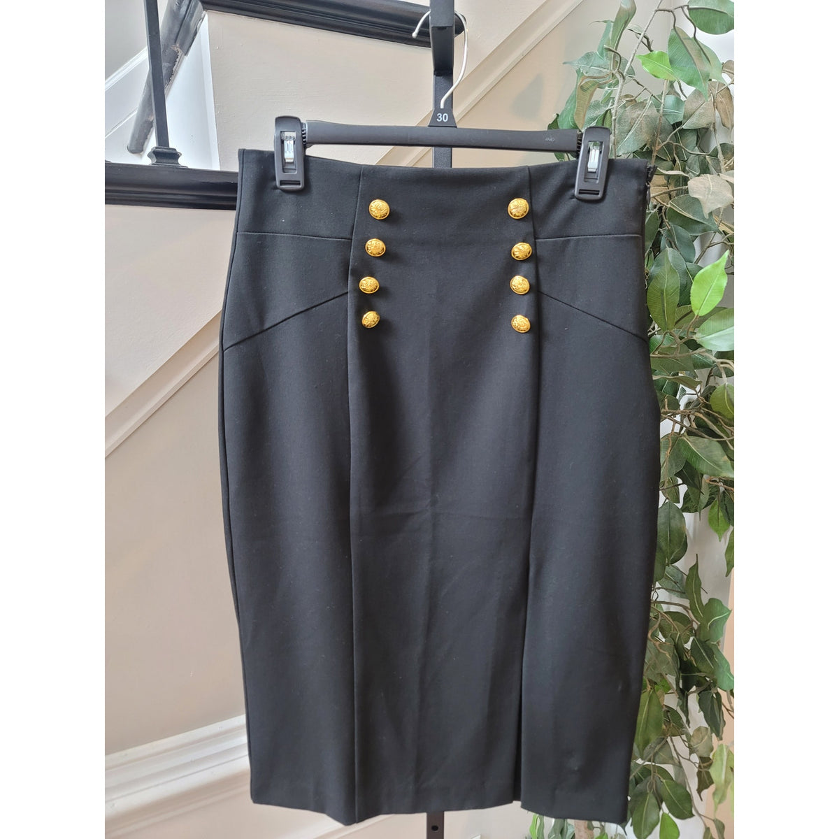 7th Avenue Pencil Skirt Women's Size 8 Black High Waist Side Zipper Front Slit