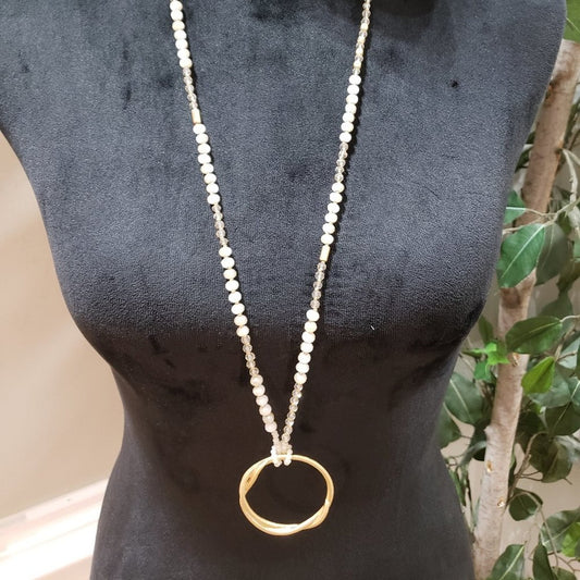 Womens Fashion Multicolor Rhinestones Beaded Big Circle Pendant Long Necklace