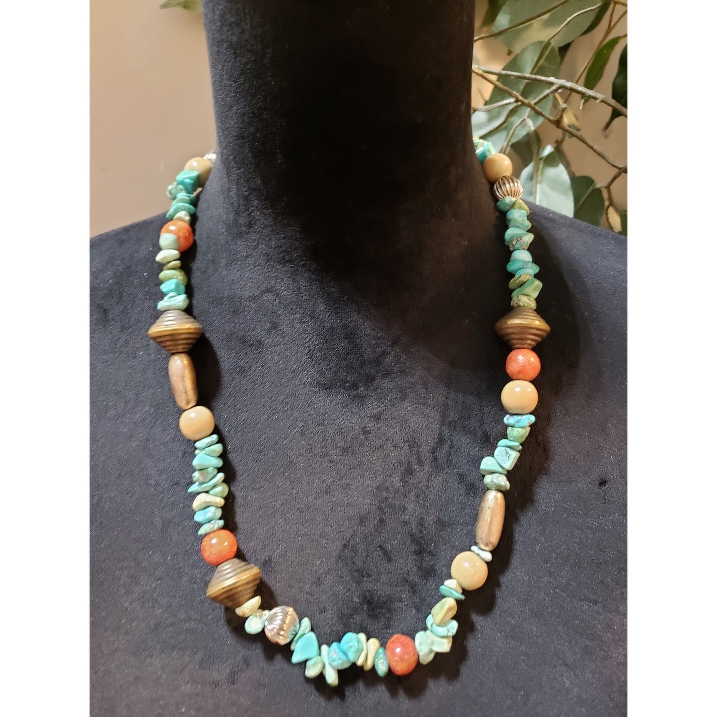 Womens Fashion Tribal Style Turquoise Amber Multi-Shape Beads Necklace Jewelry