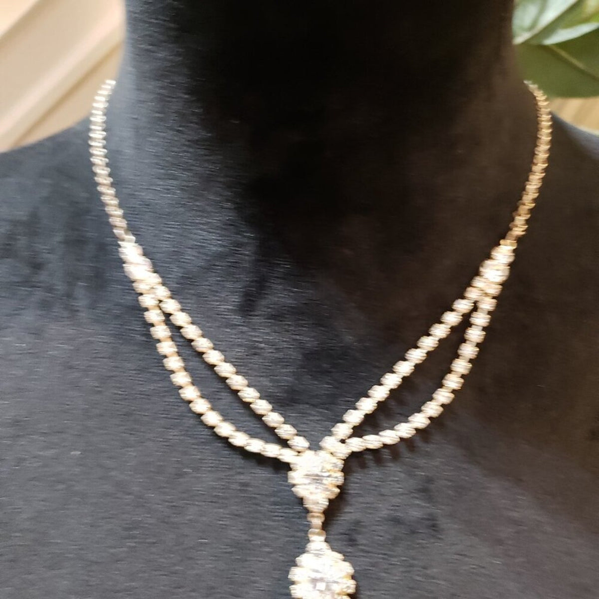 Womens Rhinestone Gold Tone Drop Cubic Zirconia Pendant Necklace Lobster Clasp