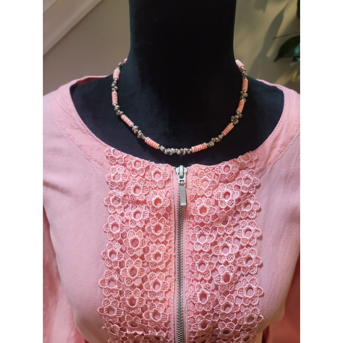 Ruby Rd. Blouse Jacket Women's SZ 18W Pink Crochet Lace Front Zipper Long Sleeve