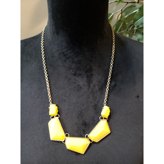 Women’s Yellow Geometric Statement Necklace Resin Bib Chunky Fashion Jewelry