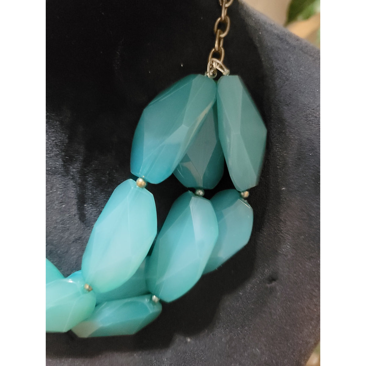 Women's Aqua Blue Faceted Bead Necklace Statement Jewelry Set Dangle Earrings
