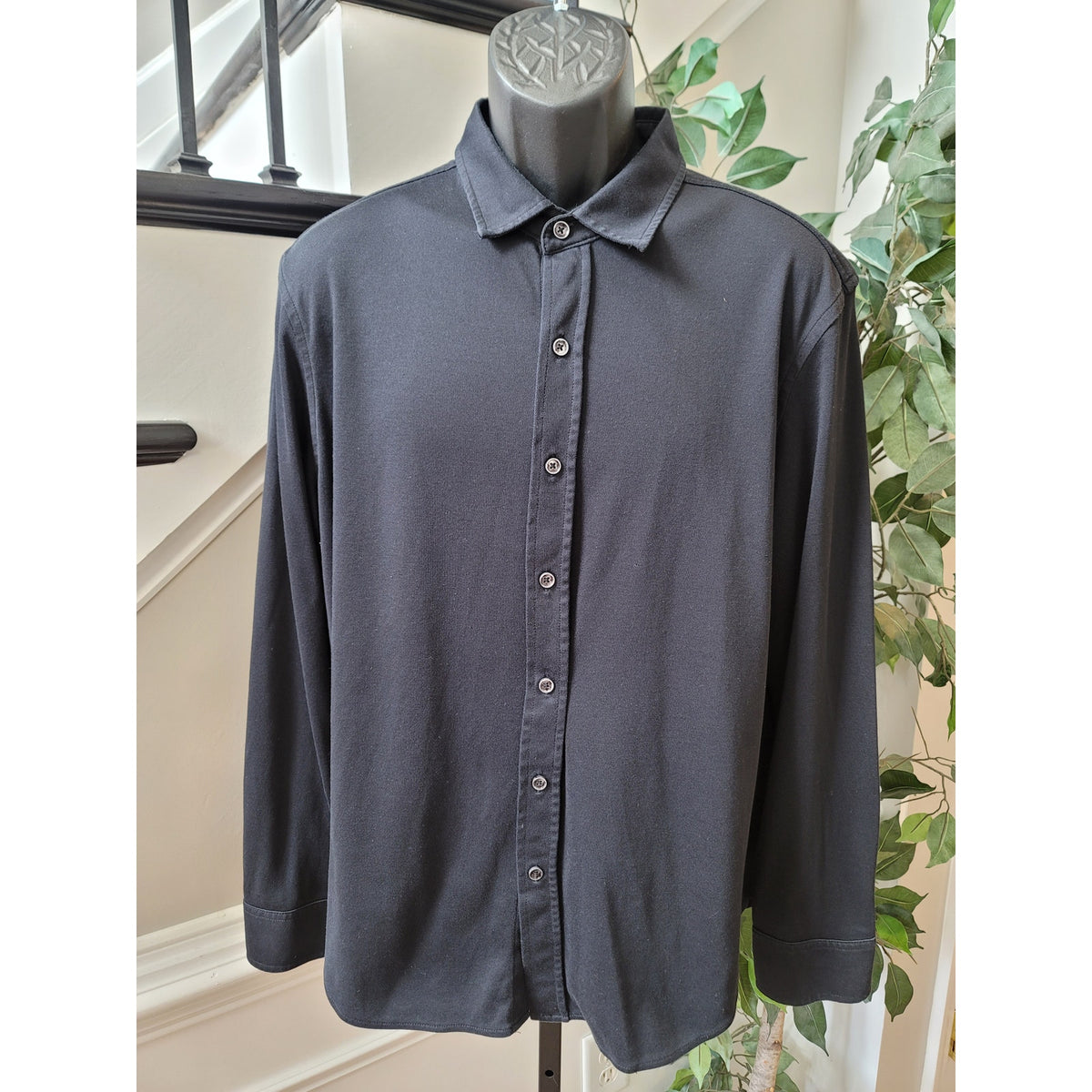 Tasso Elba Button-Down Shirt Men's Size X-Large Black Cotton Blend Collared