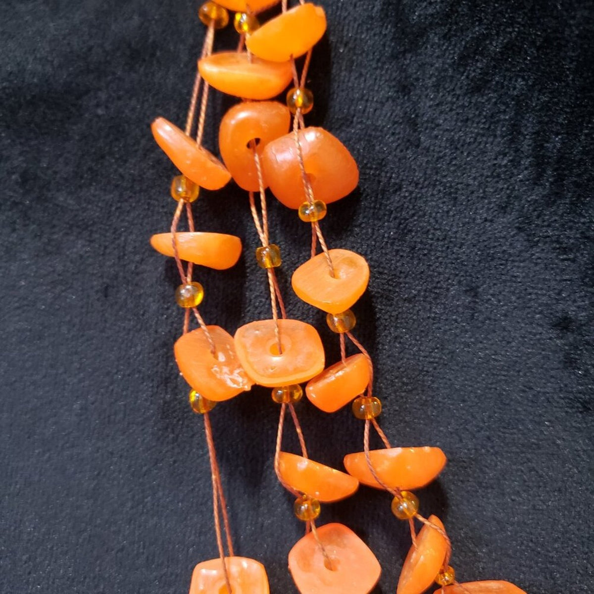 Women's Fashion Three Strand Orange Carnelian Gemstone Charm Necklace Jewelry