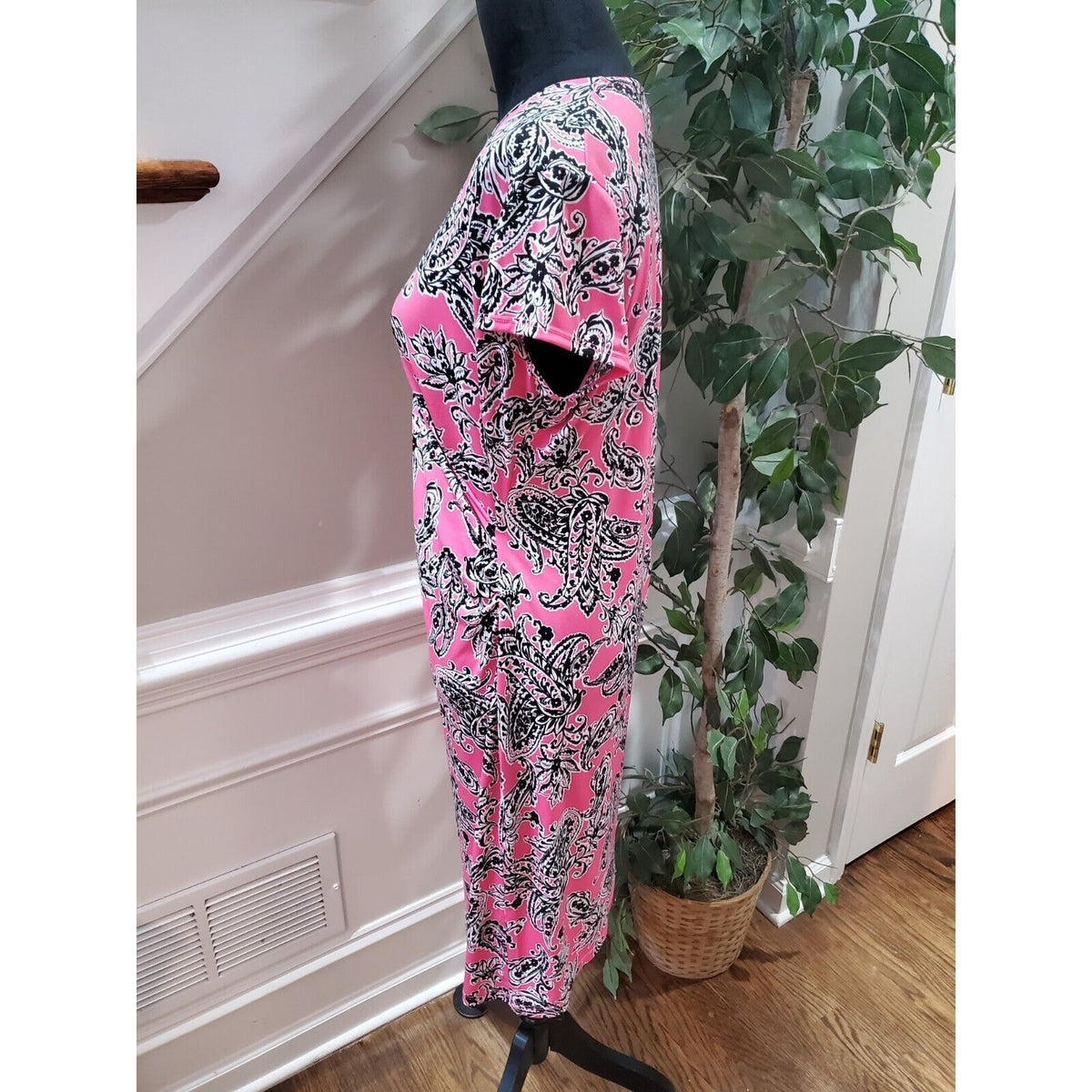 Jones New York Womens Pink Polyester V-Neck Short Sleeve Knee Length Dress Large