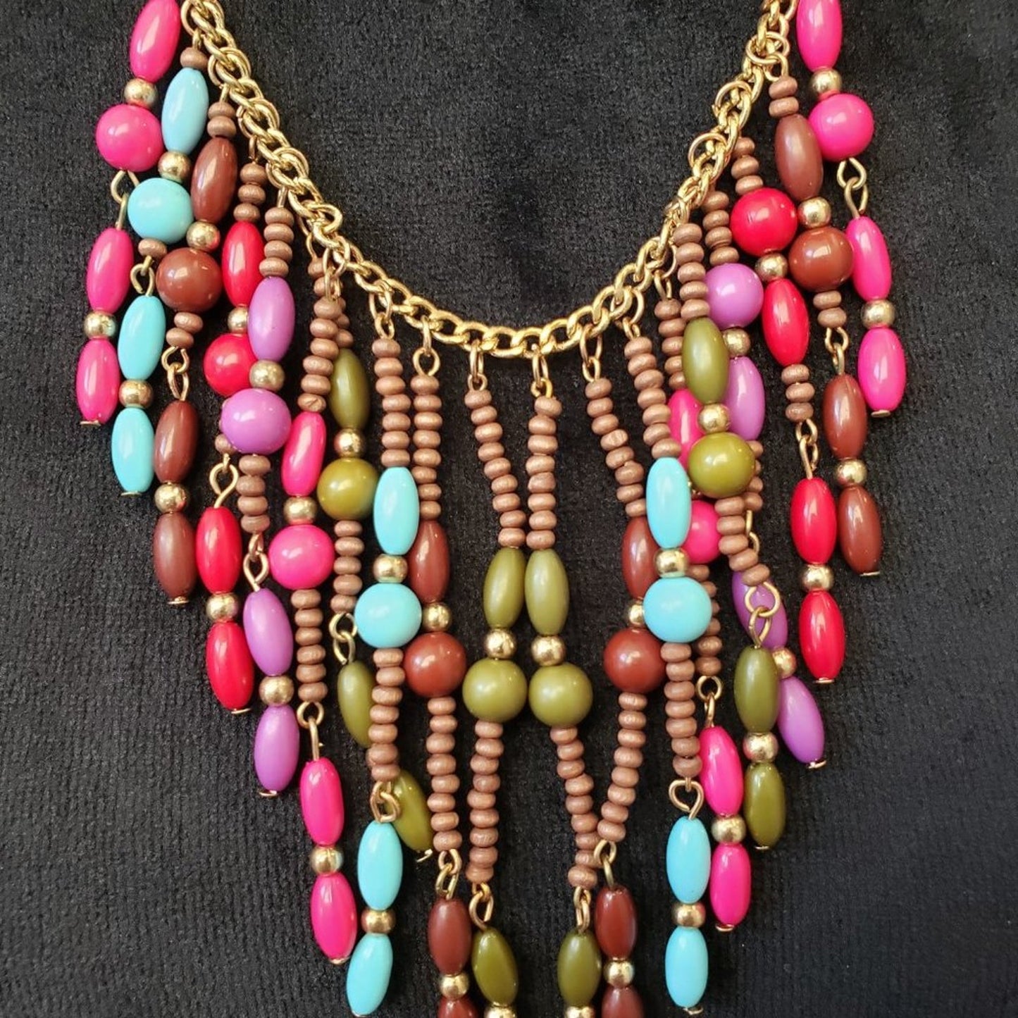 Womens Fashion Multicolor Beaded Statement Tassel Necklace with Lobster Clasp