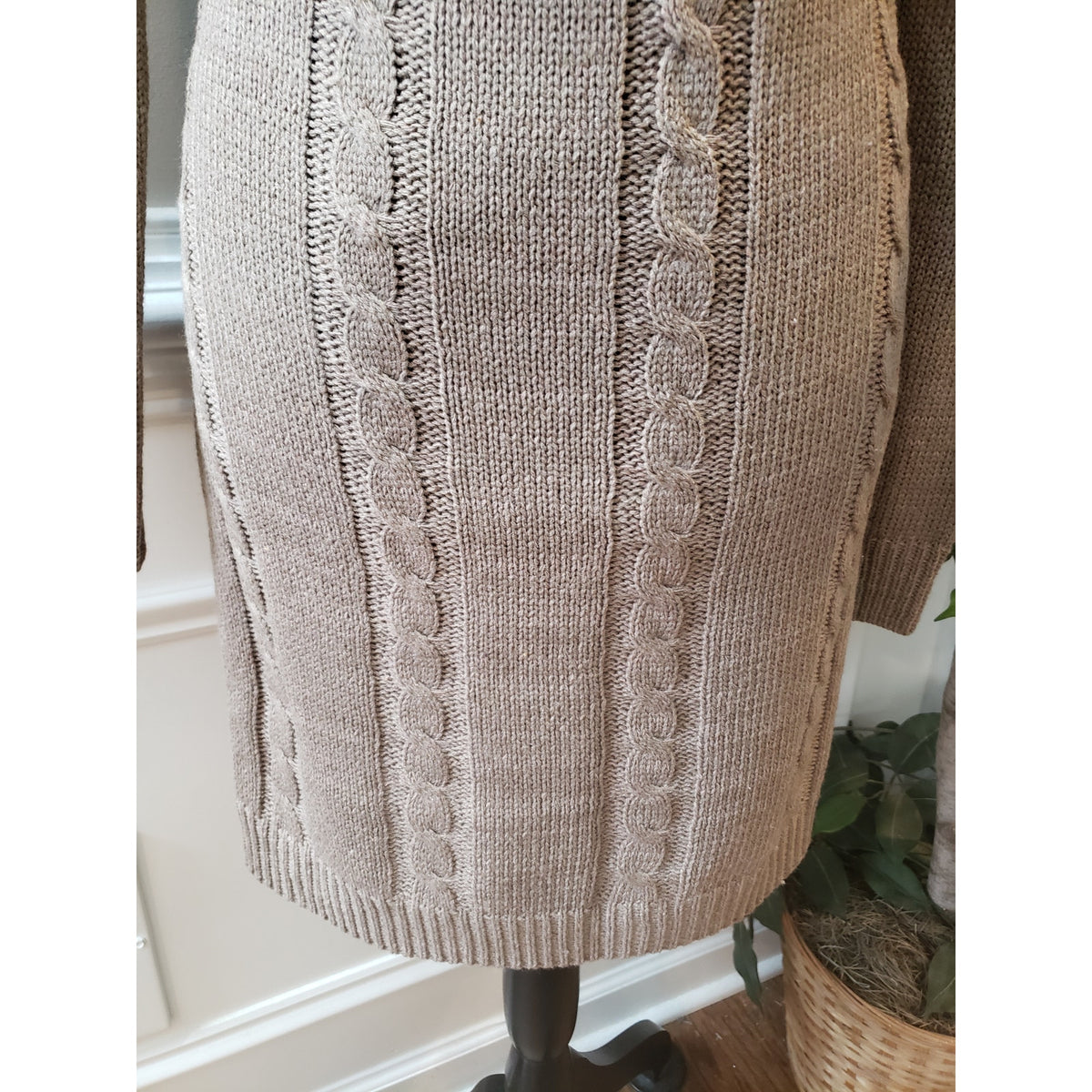 Cozy Casual Sweater Dress Women's Large Brown Geometric Cowl Neck Long Sleeve