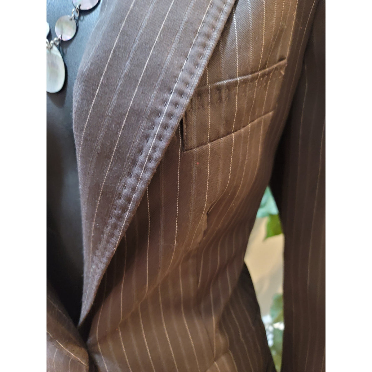Anne Klein Pant Suit Women SZ 6 Brown Pinstripe Single Button Blazer Welt Pocket