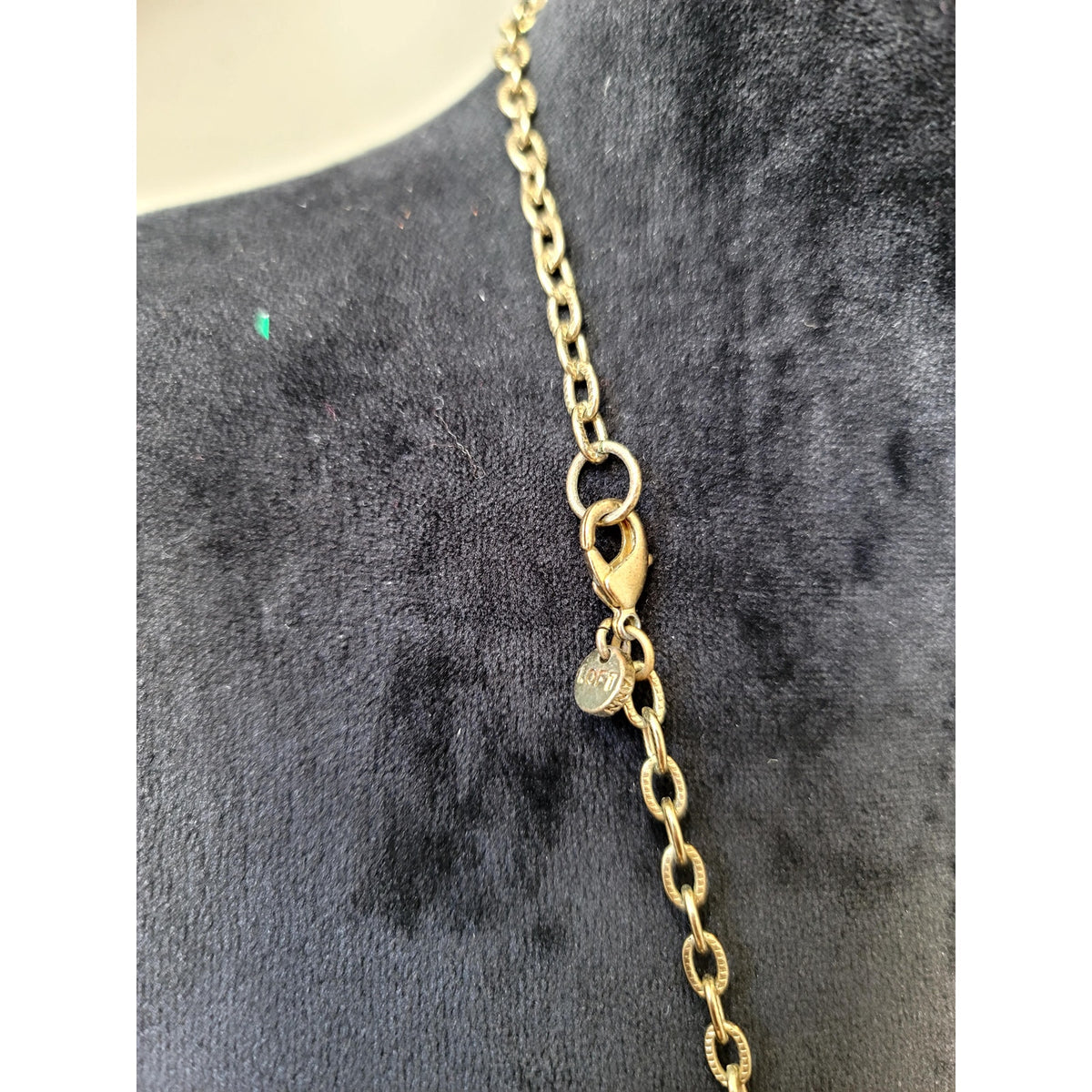 Loft Black Crystal Statement Pendant Necklace Gold Tone Long Chain Vintage