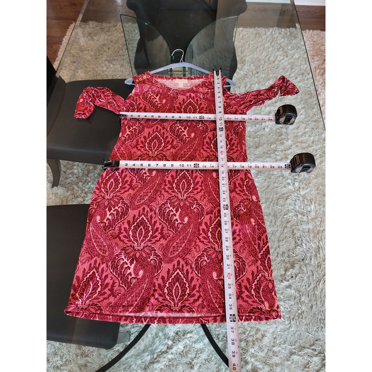 Michael Michael Kors Shirt Dress Women's Large Red Pink Polyester Long Sleeves