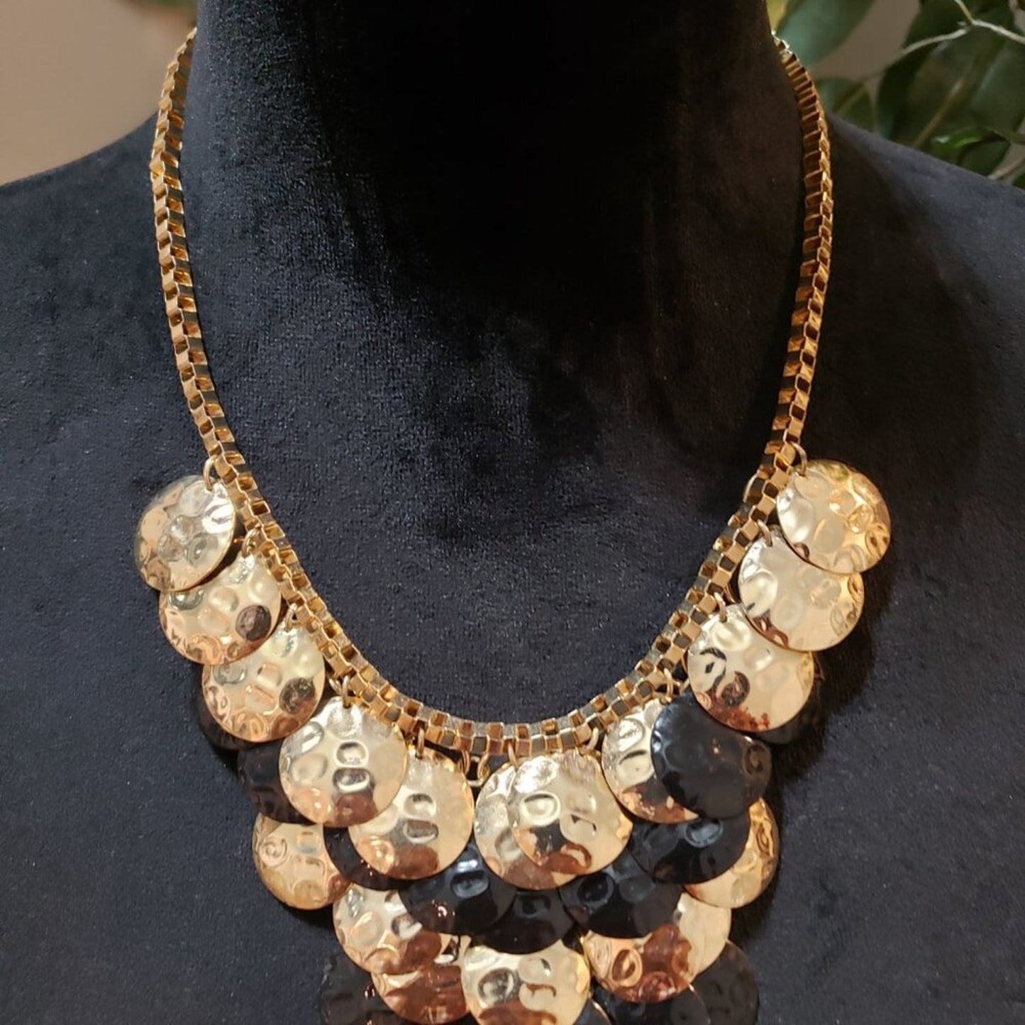Women Gold & Black Unique Multi Strand Coins Collar Necklace with Lobster Clasp