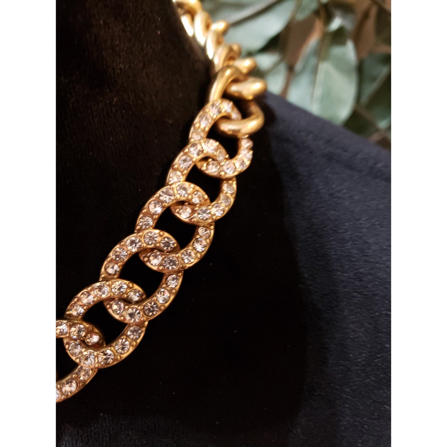 Womens Fashion Encrusted Rhinestone on Cuban Thick Chain Collar Necklace Jewelry