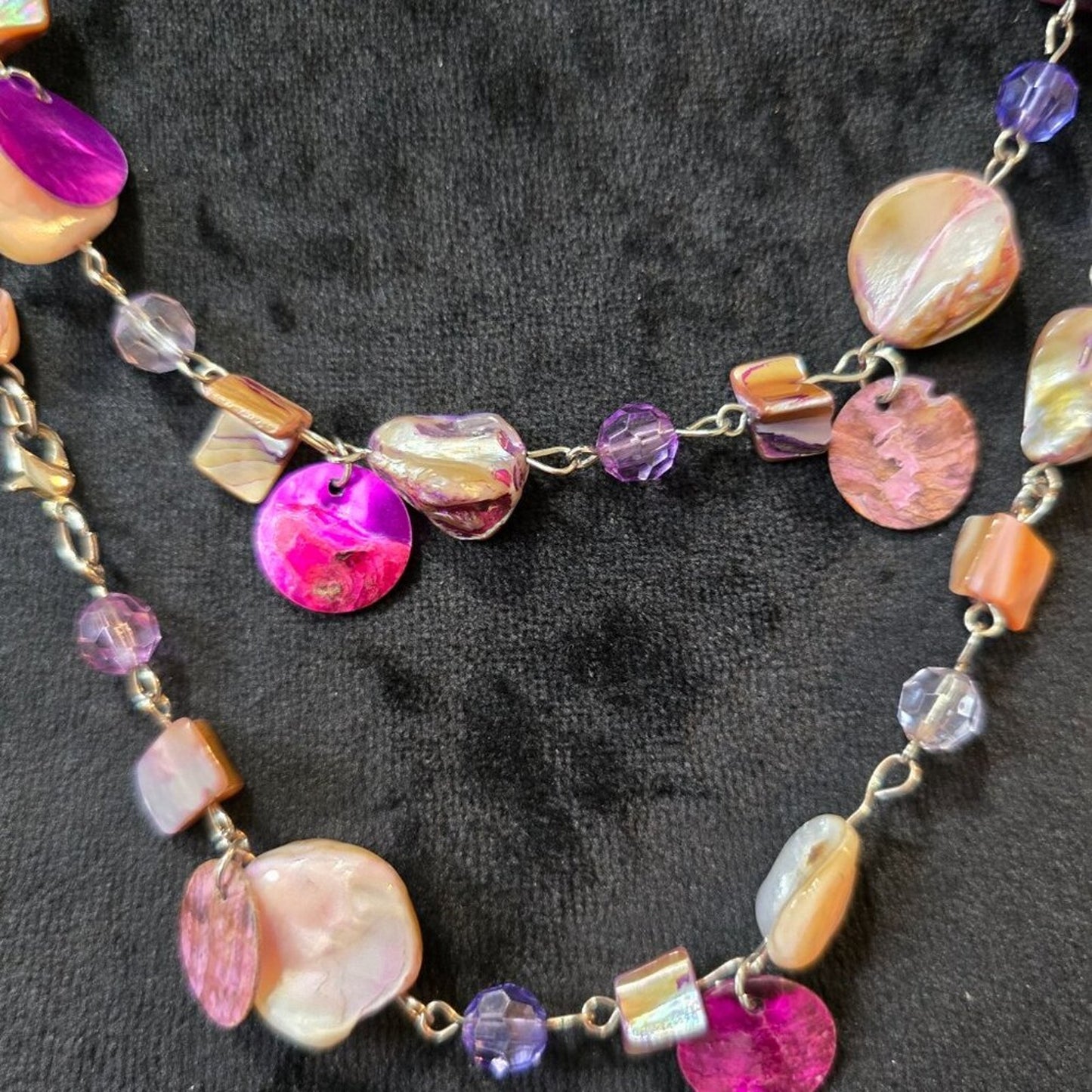 Women Fashion Multicolor Mother of Pearl Beads Crystal Long Necklace Jewelry