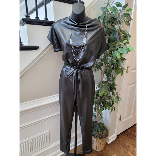 Fashion Nova Faux Leather Jumpsuit Women’s Size XS Black Short Sleeves