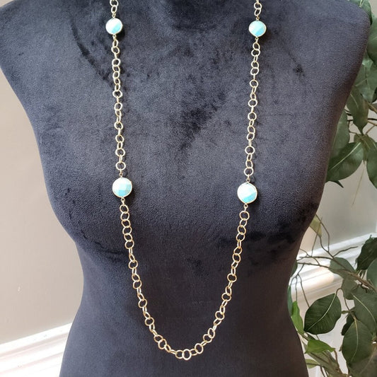 Women's Fashion Turquoise Blue Stone Cable Linked Chain Necklace with Lobster
