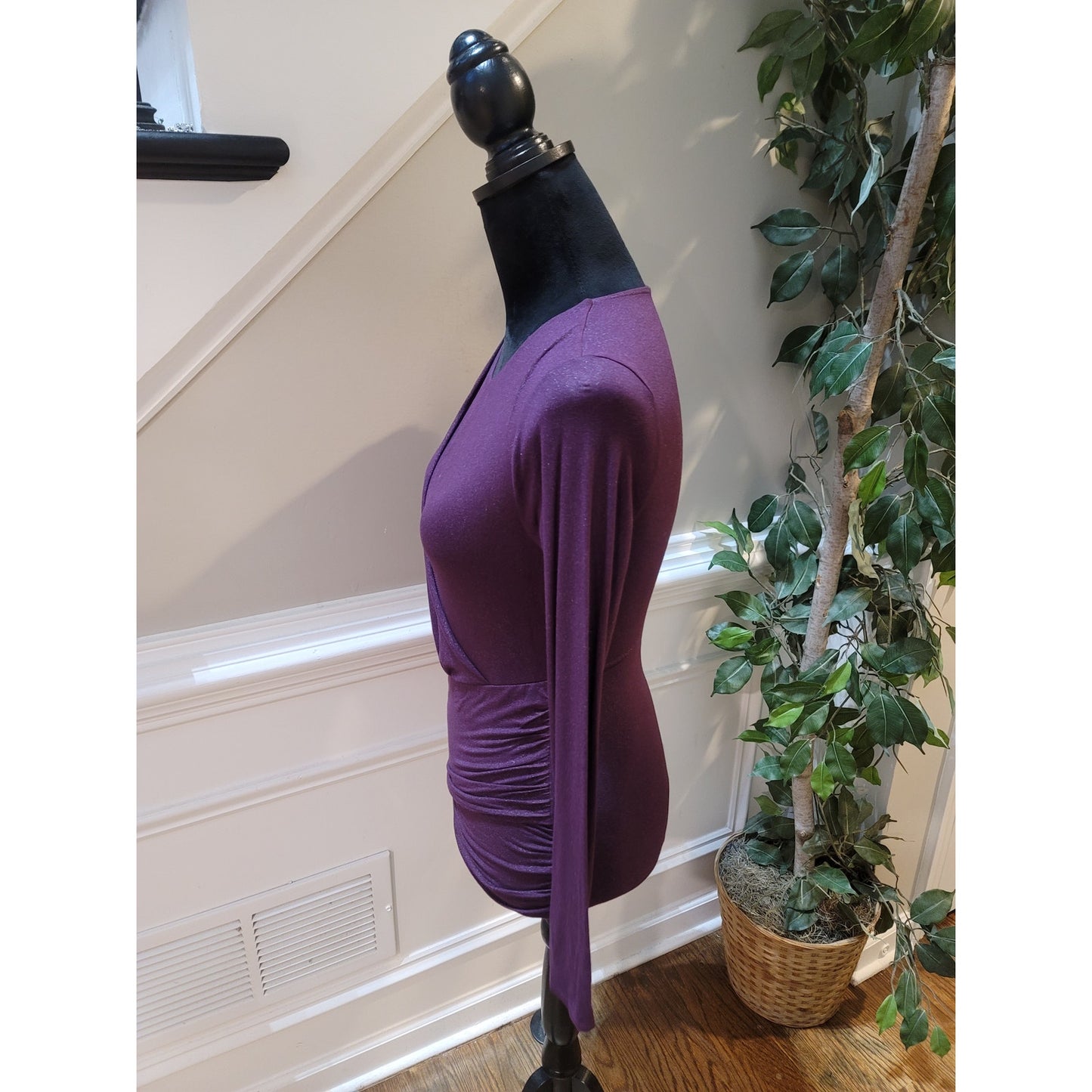 Express Top Women's Size Small Purple Long Sleeves Wrap Stretch Blouse