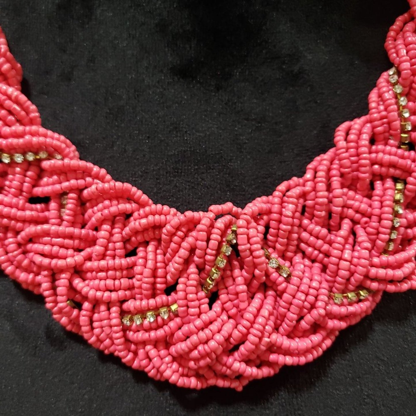 Women's Pink Multilayer Round Twisted Beaded with Lobster Clasp Necklace