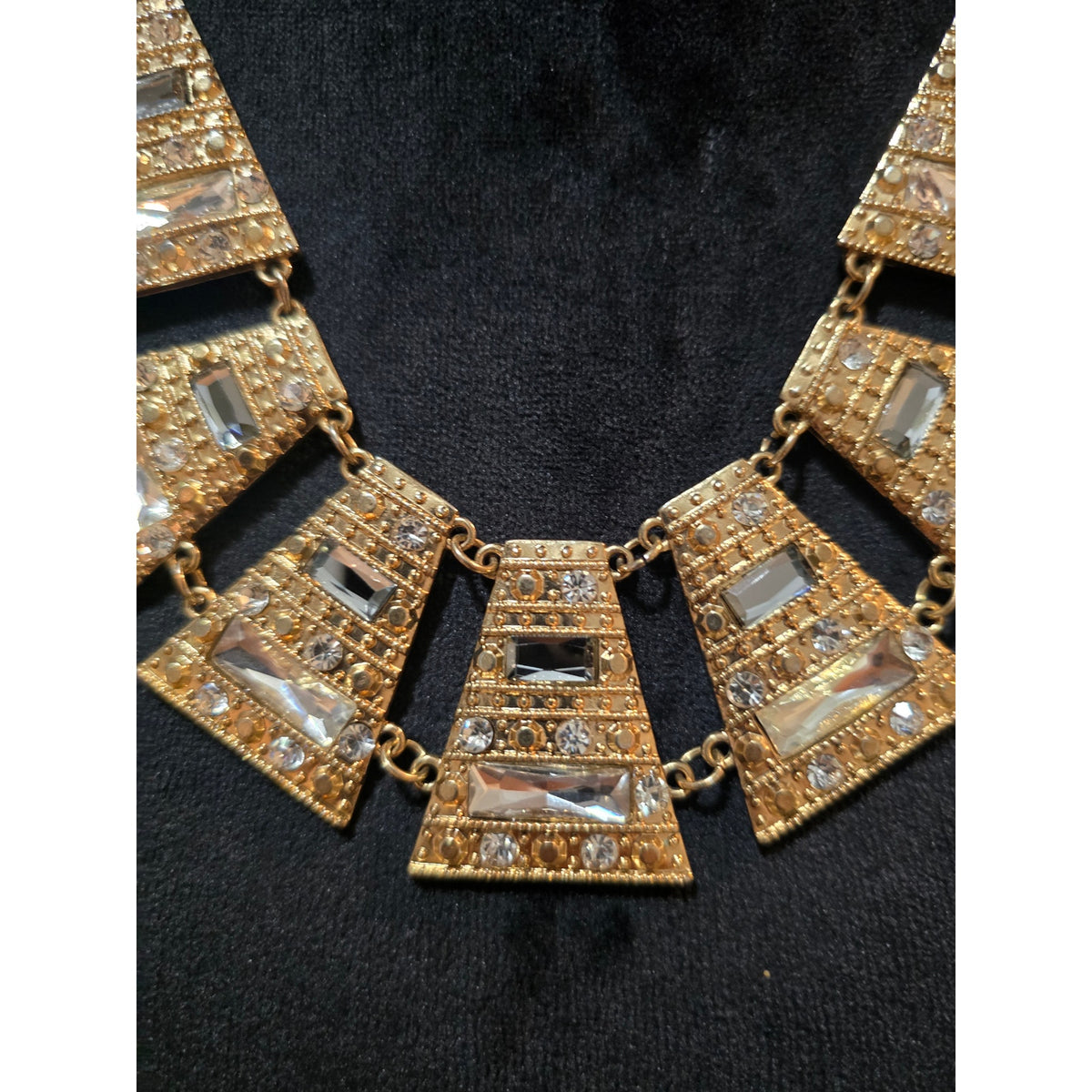 Women's Gold Tone Geometric Statement Necklace Clear Rhinestone Bib Necklace
