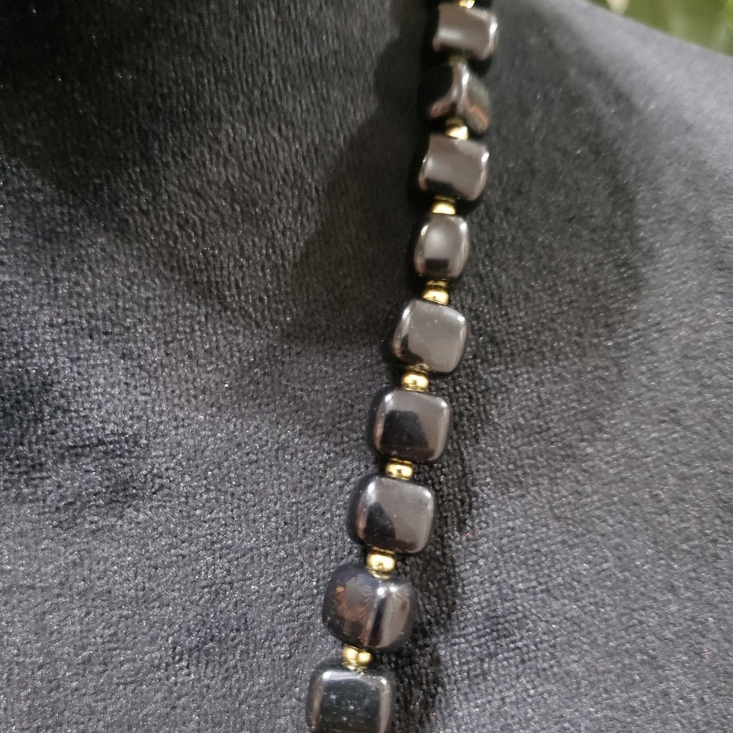 Women's Black Round Shape Beaded Statement with Lobster Clasp Necklace