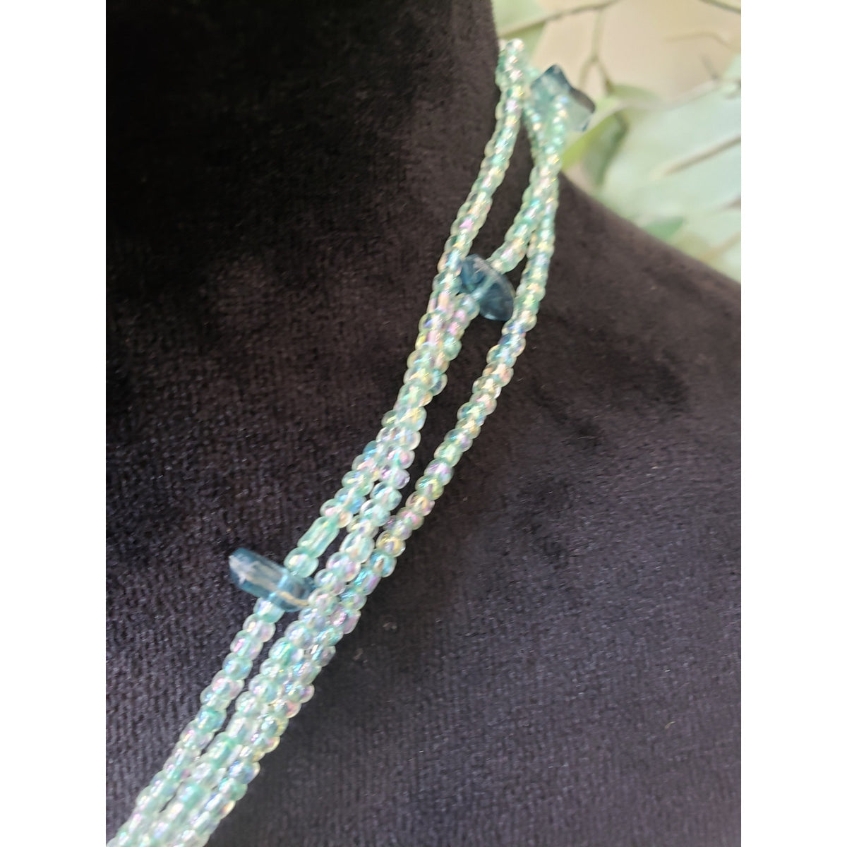 Womens 3 Strand Rainbow Seed Beads Chains Green Enamel Pendant Necklace w/ Claw