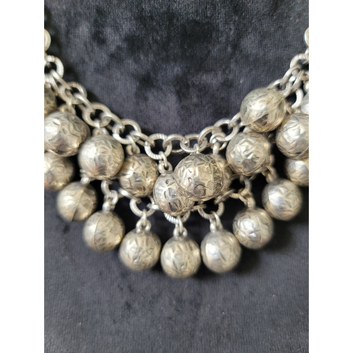 Women's Antique Silver Oxidized Ball Necklace With Lobster Clasp Chain Jewelry