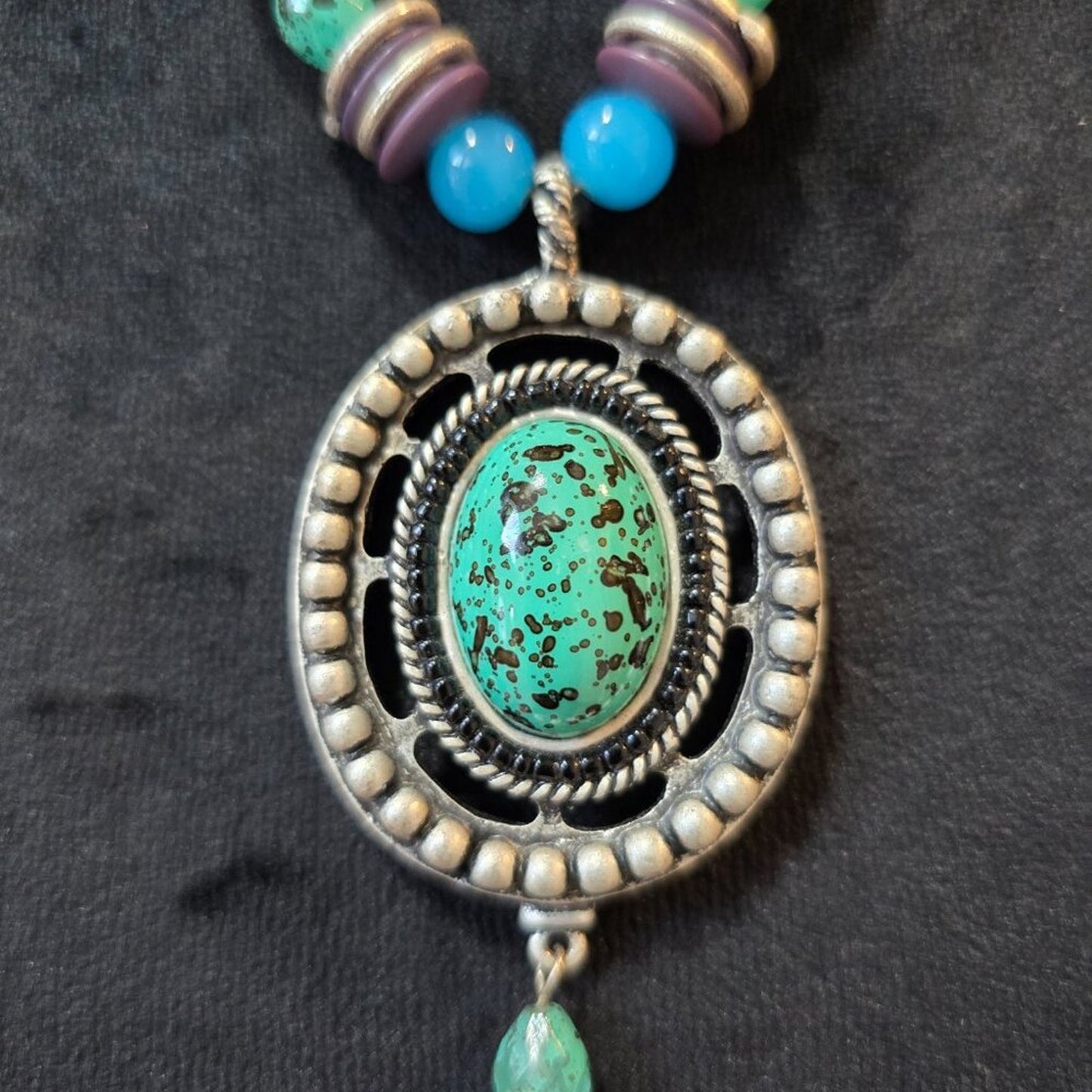 Womens Green Turquoise Pendant Multicolor Beaded Necklace with Lobster Clasp