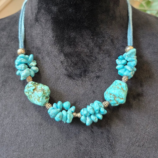Womens Fashion Blue Turquoise Statement Necklace Jewelry with Lobster Clasp