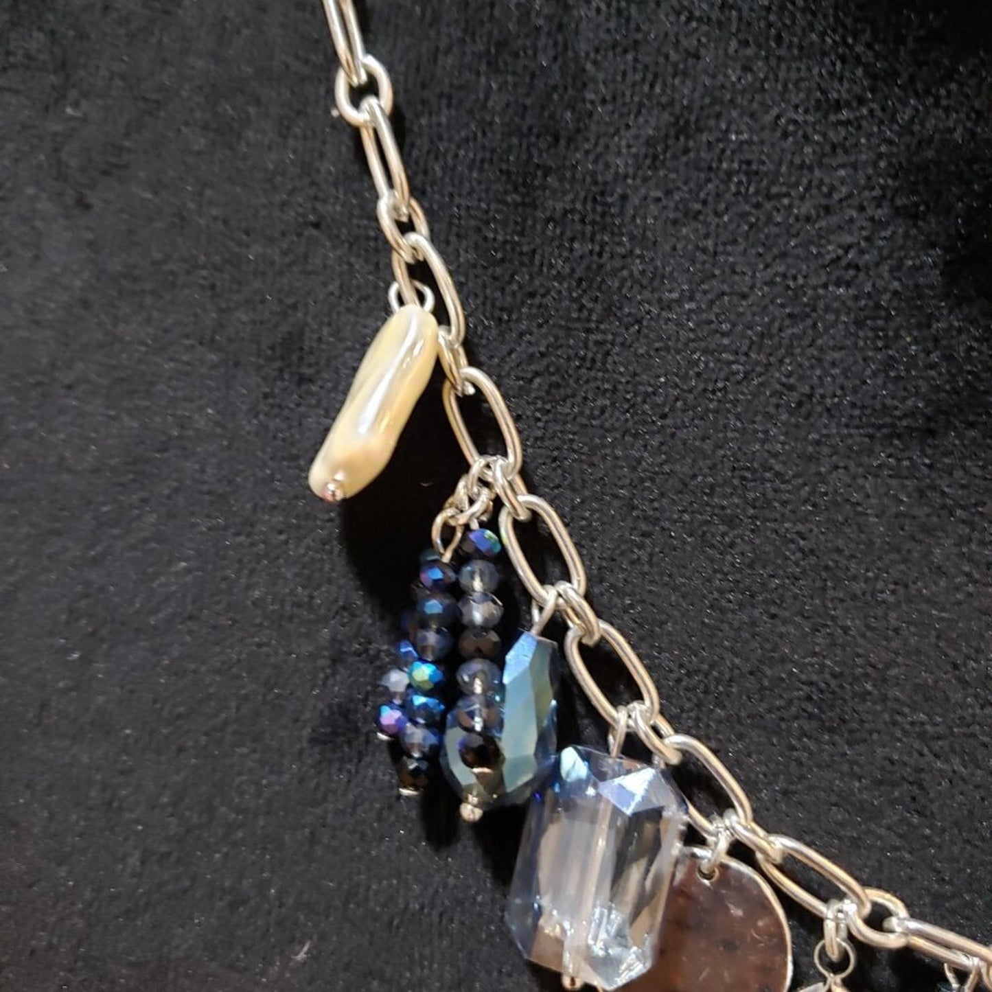 Womens Silver Tone Multi Crystal Beads Teardrop Sparkling Necklace with Lobster