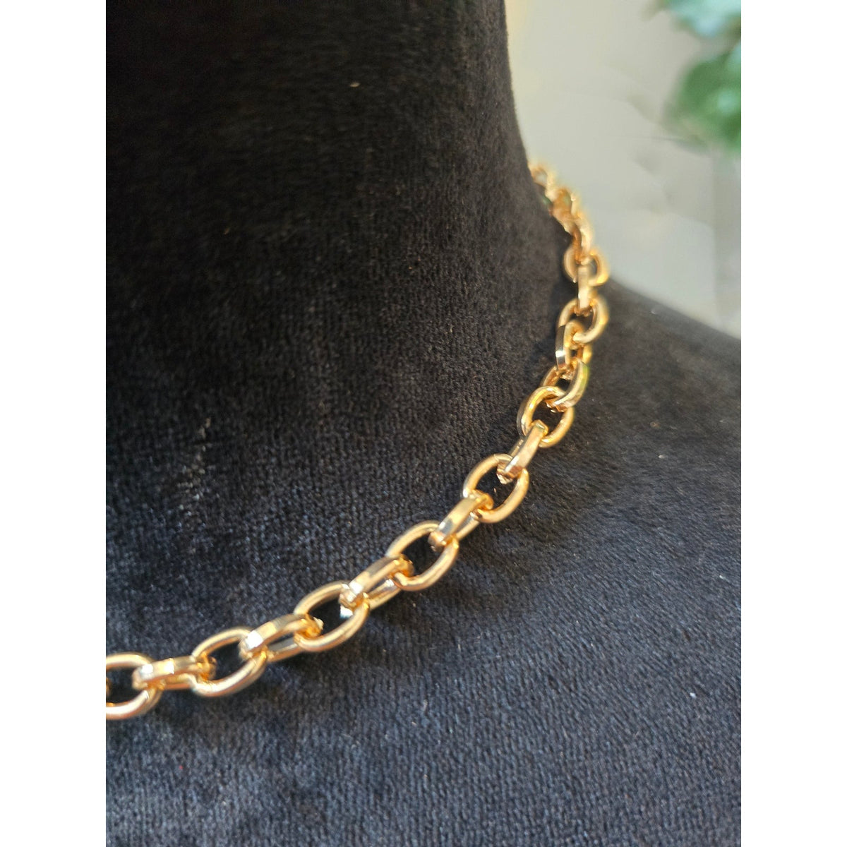 Gold-tone Classic Chunky Oval-link Bold Rolo Chain Collar Necklace Lobster Clasp