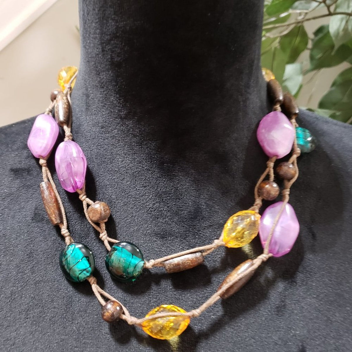 Womens Boho Style Double Strand Multicolor Beaded Collar Necklace with Lobster