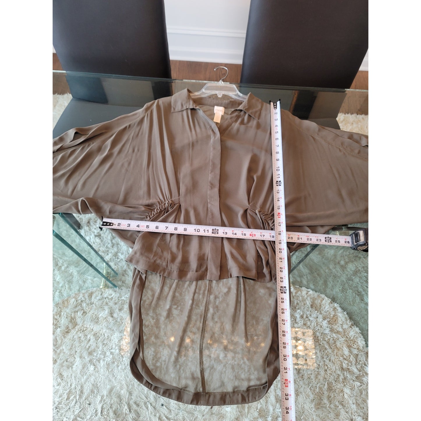 Chico's Blouse Women's Size 2 Large Olive Green Button Front Cold Shoulder