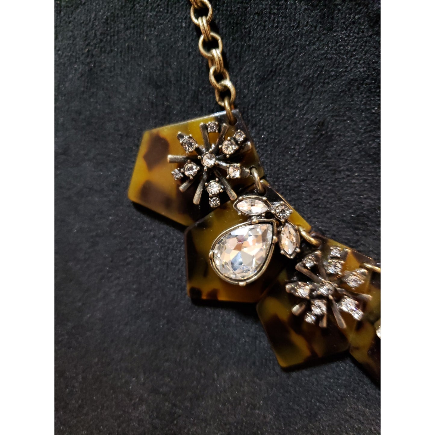 Womens Faux Tortoise Shell Rhinestone Crystal Beads Statement Necklace Jewelry