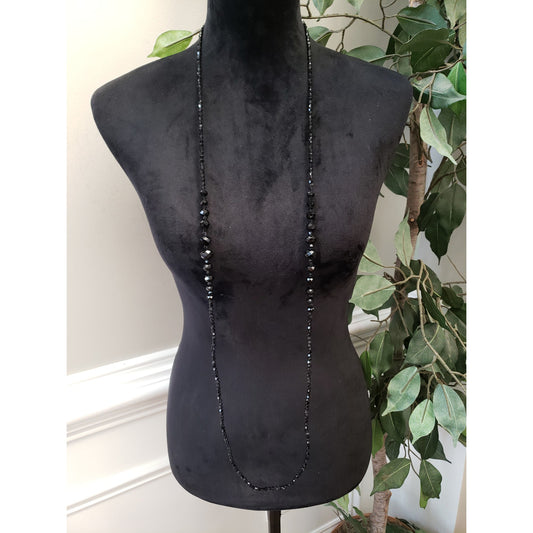 Womens Fashion Assorted Jet Black Faceted Ball Beaded Foldable Necklace Jewelry