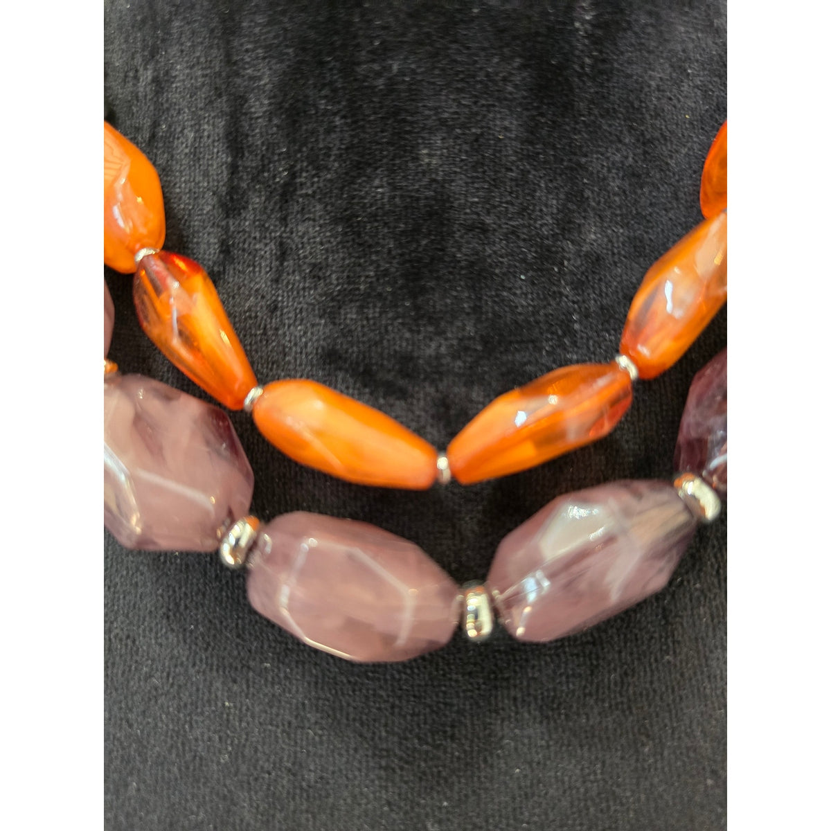 Orange Purple Double Strand Chunky Beaded Lightweight Necklace