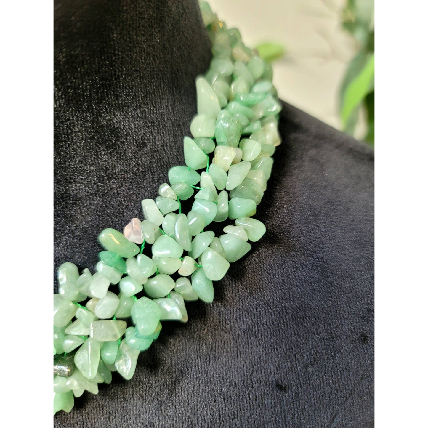 Women's Green Aventurine Chip Stone Multi Strand Necklace Handmade Statement